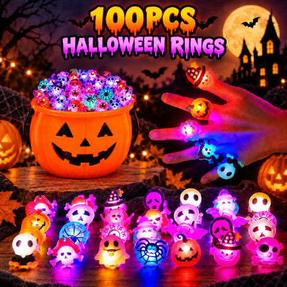 50pcs Glow Flashing LED Halloween Rings with LED Lights, Child Festive Party Favors, Halloween Goody Bag Basket Stuffers Fillers