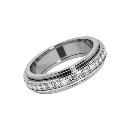 Anxiety Rings for Women and Men Titanium Steel Spinner Fidget Band Rings with Cubic Zirconia for Stress Relief and Wedding Promise Comfort Fit Size 5 to 12