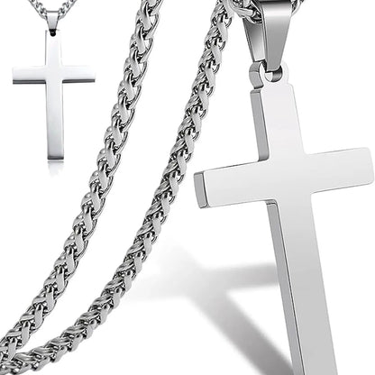 Gold Plated Stainless Steel Simple Big Cross Pendant Necklace Large Dainty Christian Cross Necklace for Men & Women Fashion Jewelry