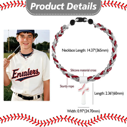 Baseball Necklaces for Boys 8-12, Triple Rope Tornado Sports Necklace with Cross Pendant, Soft Silicone & Rope Baseball Jewelry, Inspirational “I CAN DO ALL THINGS PHL4:13”, White, 18.11 in
