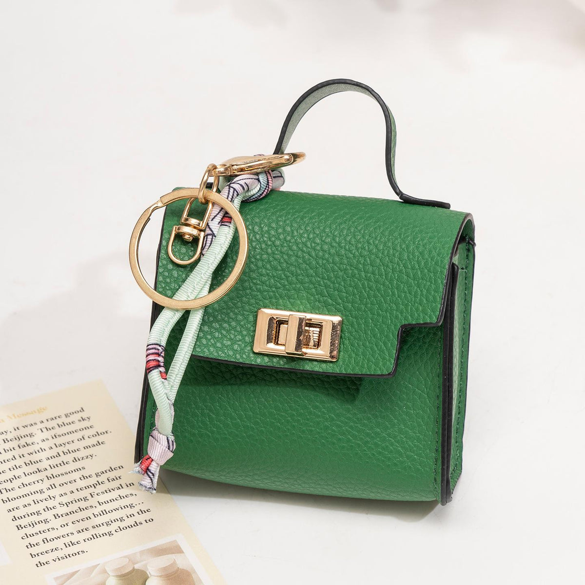 Mini Square Bag Pendant Keychain - High Quality Leather with Colorful Strap, Cute Car Keychain & Bag Charm Accessory
